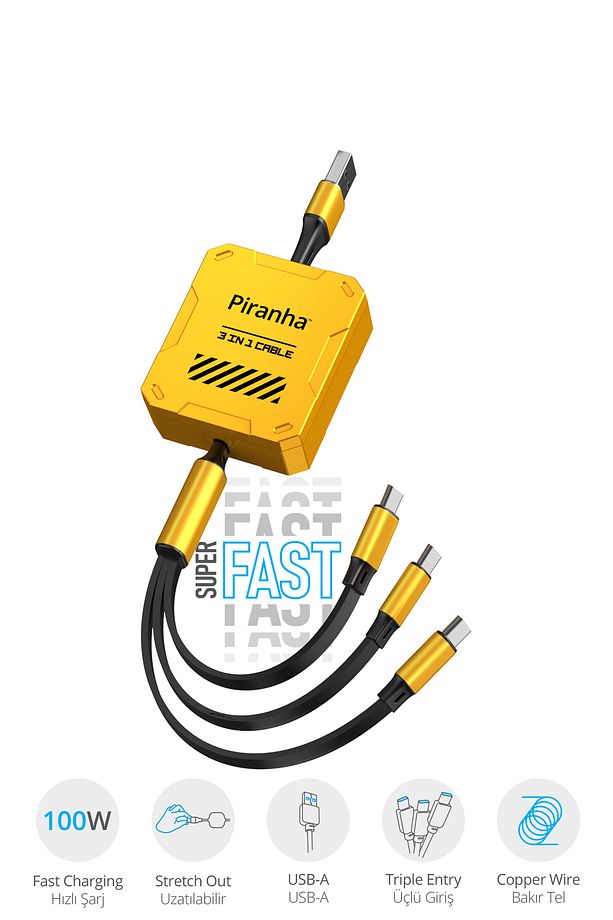 3370 Makaralı Uzayıp Kısalabilen 3'ü 1 Arada ( Ios/type-c/micro-usb ) Süper Hızlı Şarjlı Usb Kablo - 3