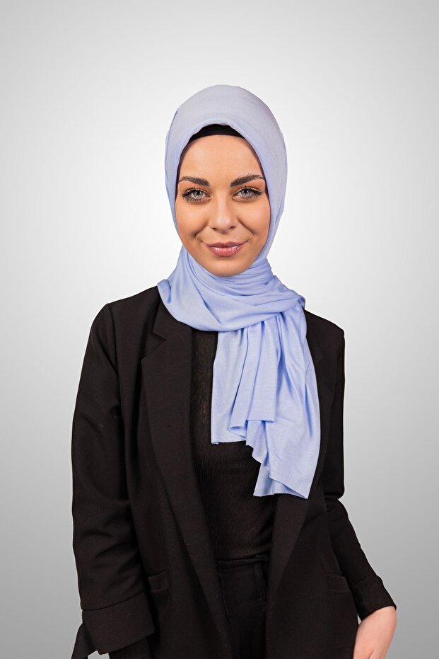 Women's Hijab Practical Combed Cotton Shawl with Sponge Front Ready Snap Baby Blue Color Scarf