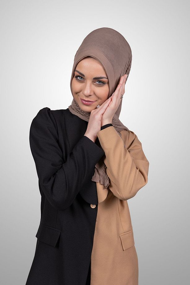 Pratik Pliseli Şal Hazır Geçmeli Organik Vizon Rengi Süngerli Model - 7