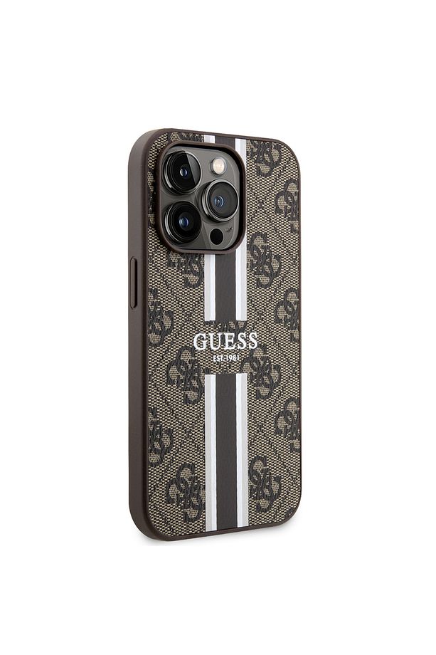 iPhone 15 Pro Kılıf Guess  Lisanslı Magsafe Şarj Özellikli 4G Şerit Tasarımlı Printed Kahverengi - 3