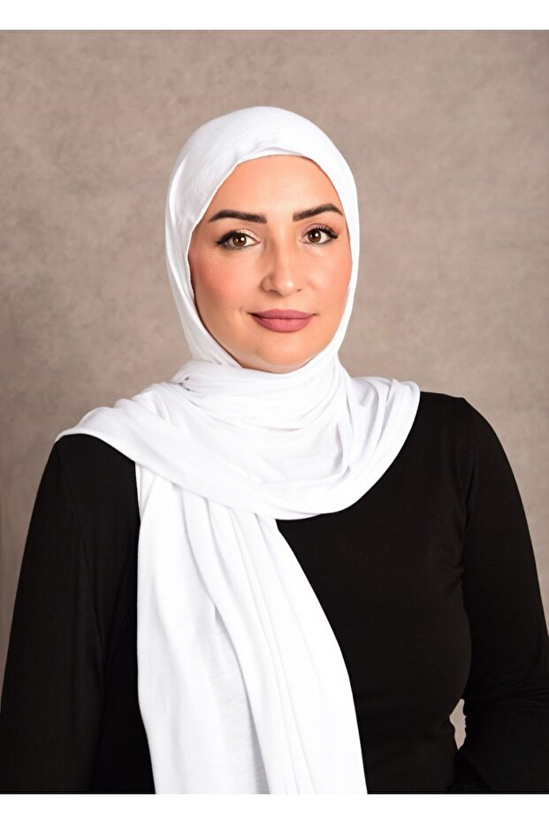 Women's Hijab Combed Cotton Shawl with Special Stitching, Long Seasonal, Optical White Color
