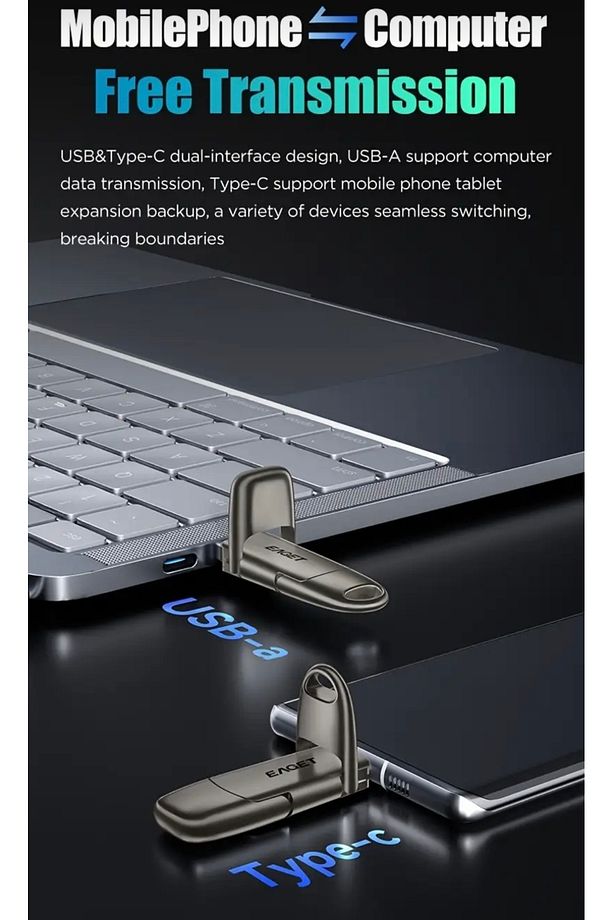 SU50  256Gb.Yüksek Hızlı 560Mbs Type-C Ve Usb 3.2 Flash Bellek İphone 15/16 Type-C Girişli Tüm TLF. - 5