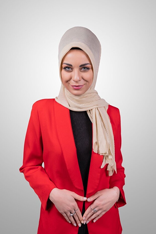 Şal practic plisat crem închis - 1