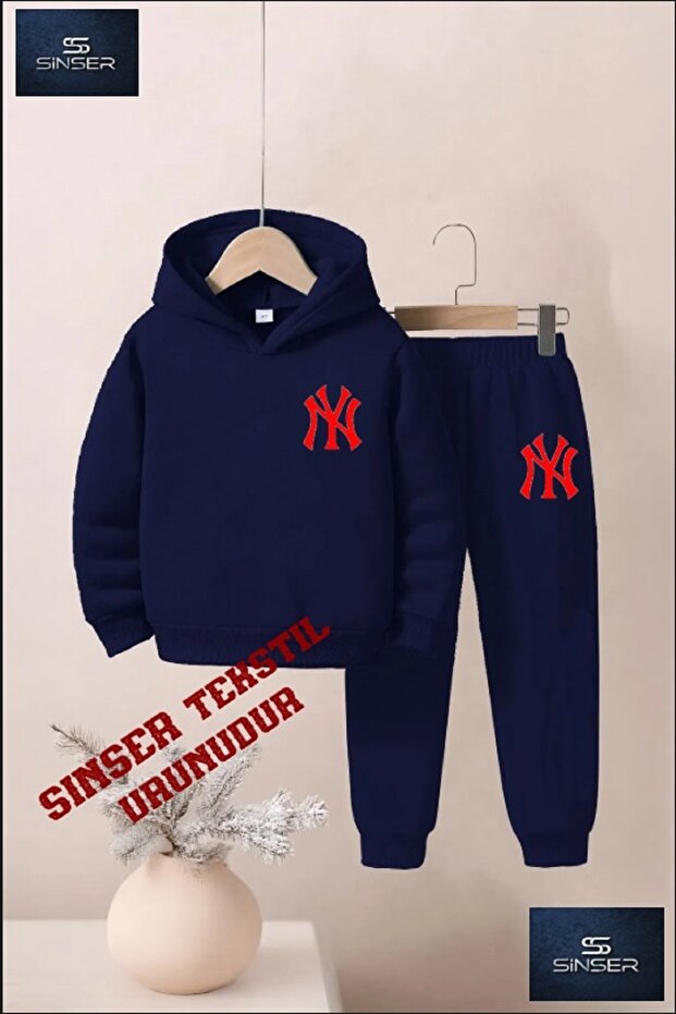 Hooded Children's "NY RED" Printed Tracksuit Set