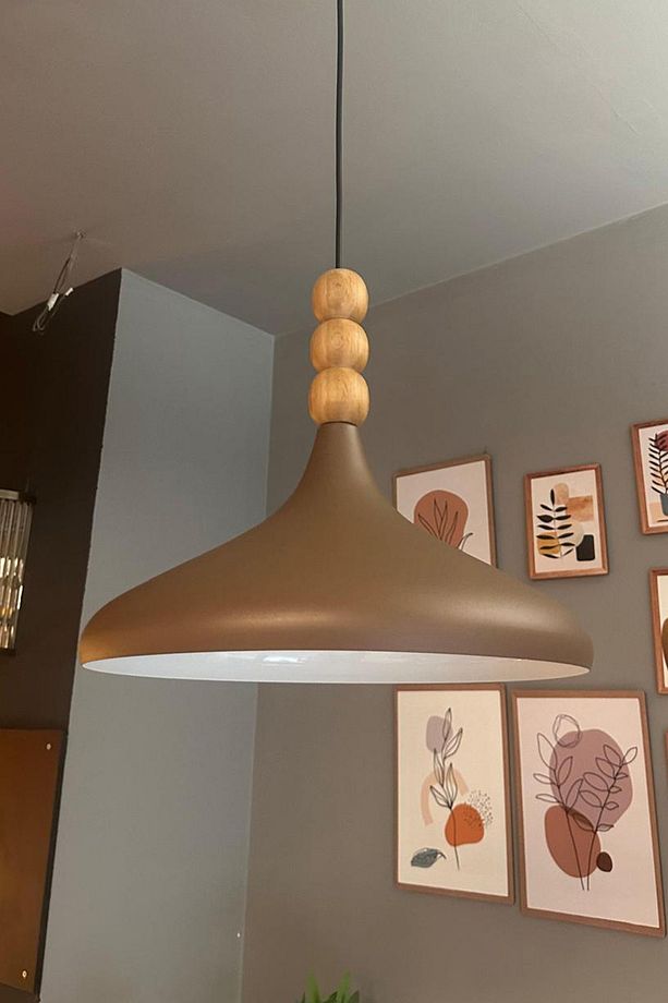 Sütlü Kahve Champion Ahşap Boncuklu Tekli Avize Sarkıt Salon Mutfak Butik Lamba Aydınlatma Avizeler - 6