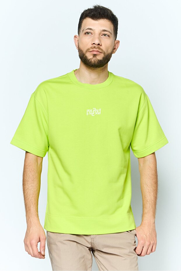 Men Crew Neck Short Sleeves Graphic Print T-Shirt, Lime Green