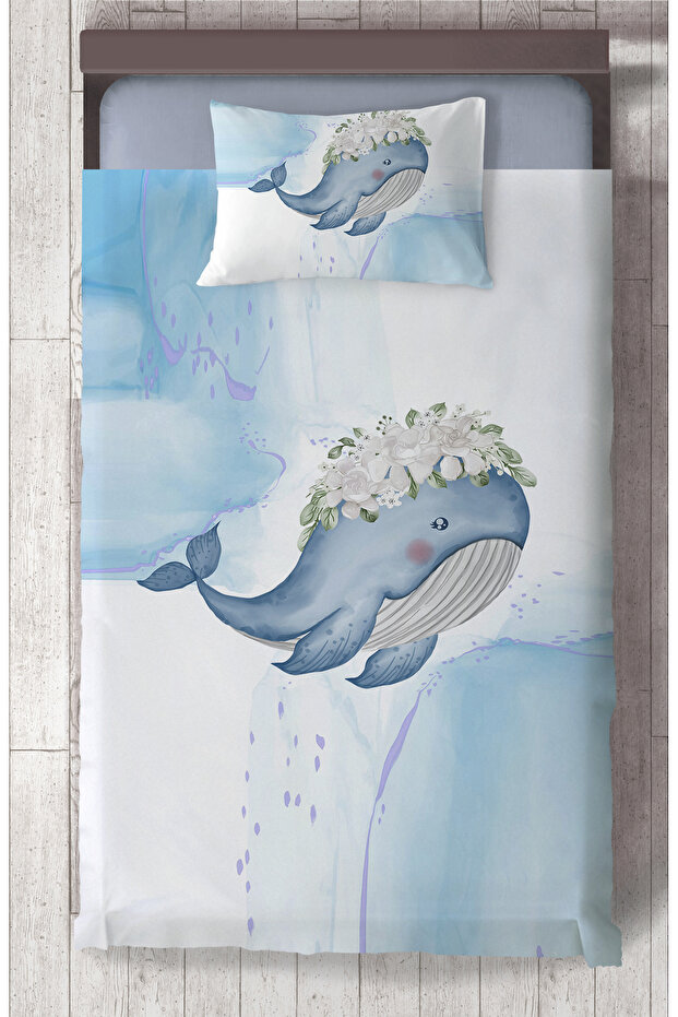 BABY AND KIDS ROOM Blue Whale Patterned Bedspread