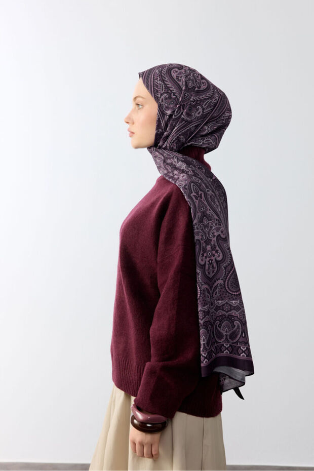 Retro Desen Şal - Mor - 6