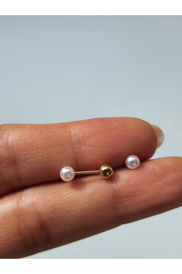 İnci Top Uçlu Çelik Tragus Helix Kıkırdak Piercing Tek Adet - 5