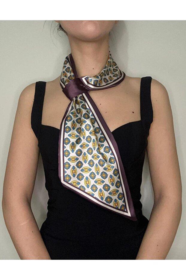 Brown Iconic Patterned Tie Scarf - 1