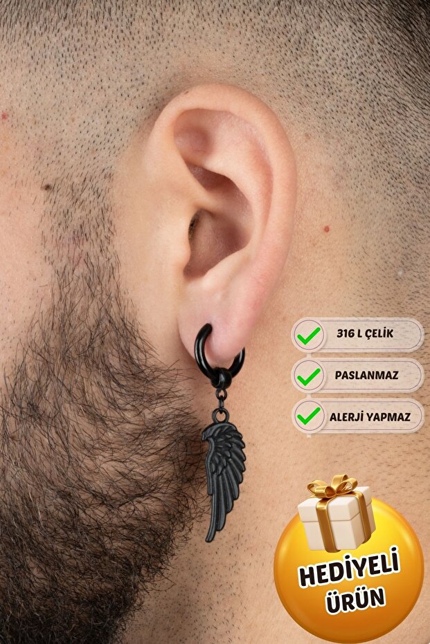 Unisex Steel Ring Dangle Angel Wing Model Earrings Does Not Darken Rust
