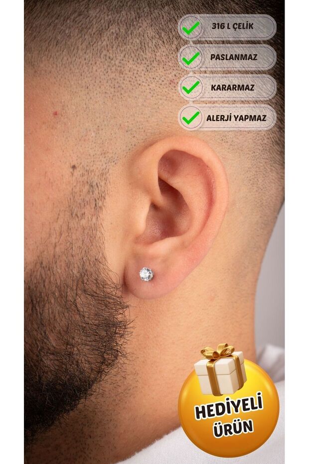 Men's Steel Stylish Jewelry Stainless Tarnish Free Zircon Stone Fashion Earrings