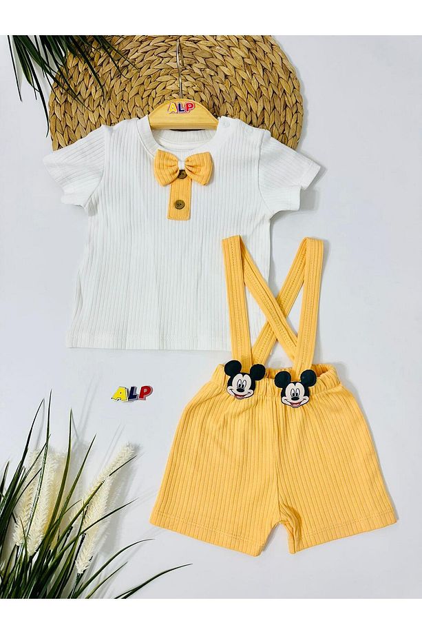 Mickey Kaşkorse Şort Salopet Bady Set -Sarı - 1