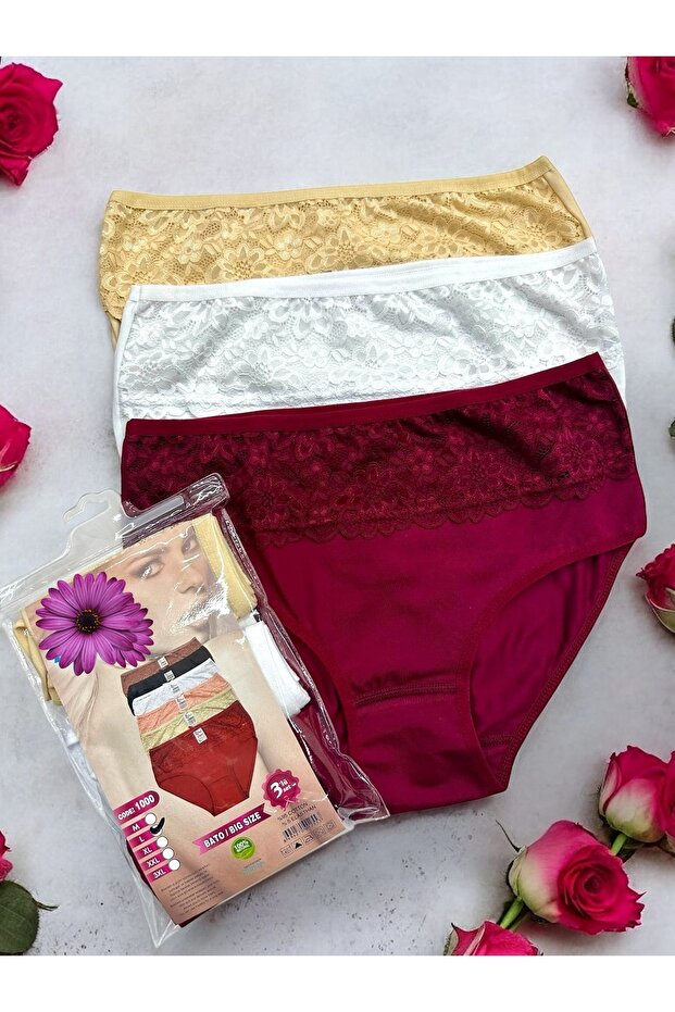 Lace Plus Size 3 Pcs Bato Briefs Oversized Kilot Underwear