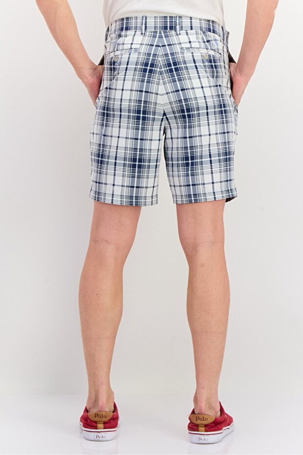 Men Plaid Basic Shorts, Navy - 3