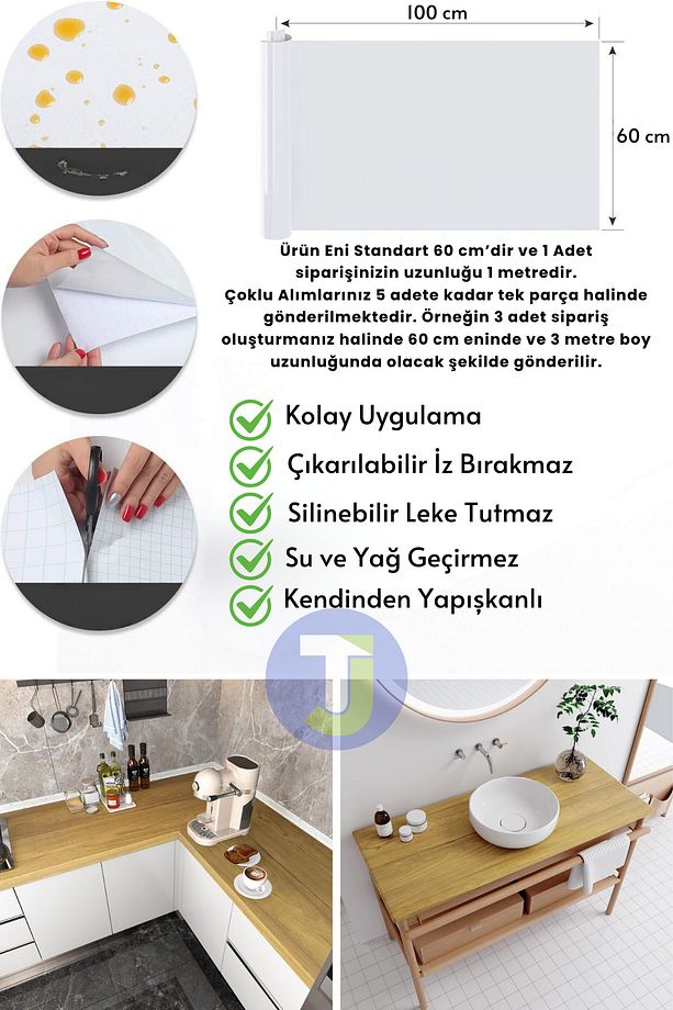 Kendinden Yapışkanlı Dokulu Ahşap Görünümlü Premium Mutfak Duvar Dolap Kaplama 60cmX100cm - 5