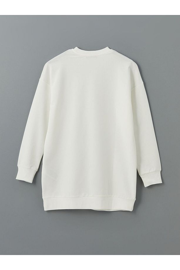 LCW Modest Bisiklet Yaka Baskılı Oversize Kadın Sweatshirt Tunik - 6