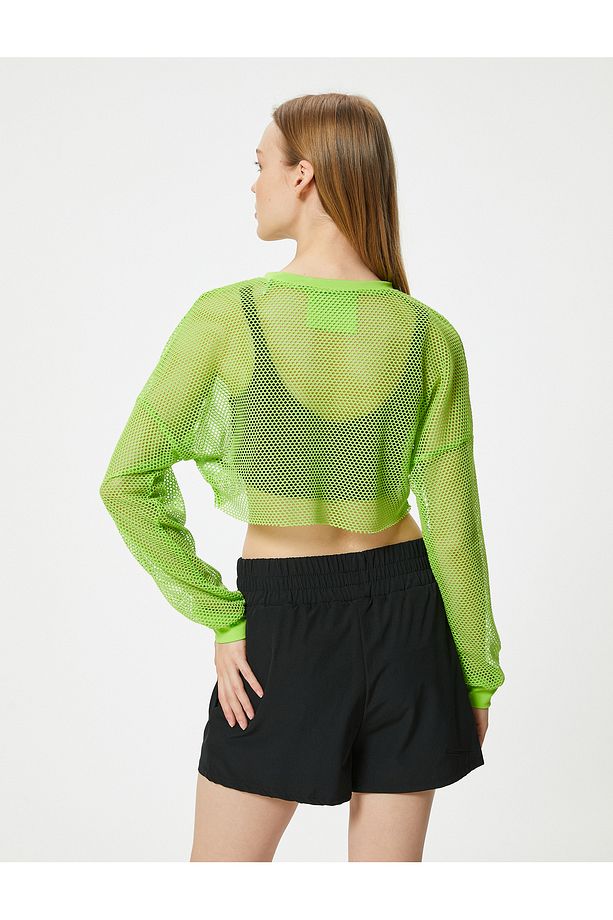Oversize File Spor Tişört Crop Uzun Kollu Bisiklet Yaka - 4