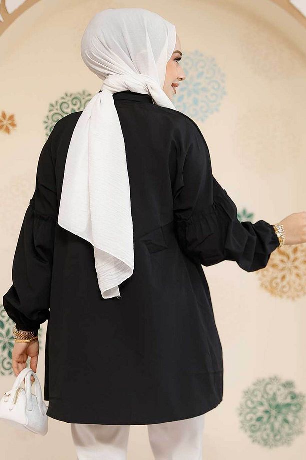 Nakış Desenli Siyah Tesettür Tunik 40603S - 4