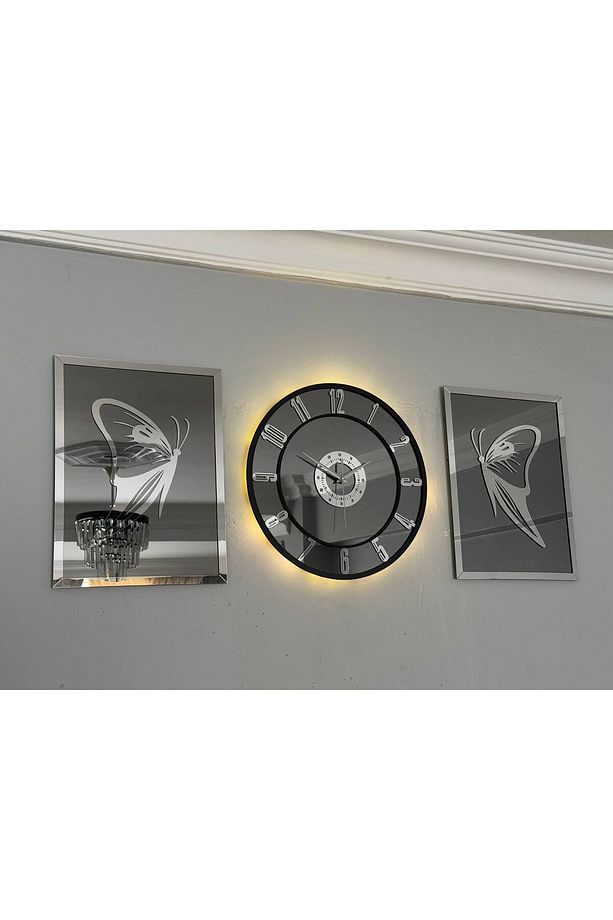 Aynalı Model 2 Li Kelebek Tablo Ve Saat Seti 40 - 8