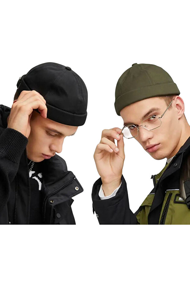 Black-Khaki Set of 2 100% Cotton Fabric Hip Hop Men's Docker Hat