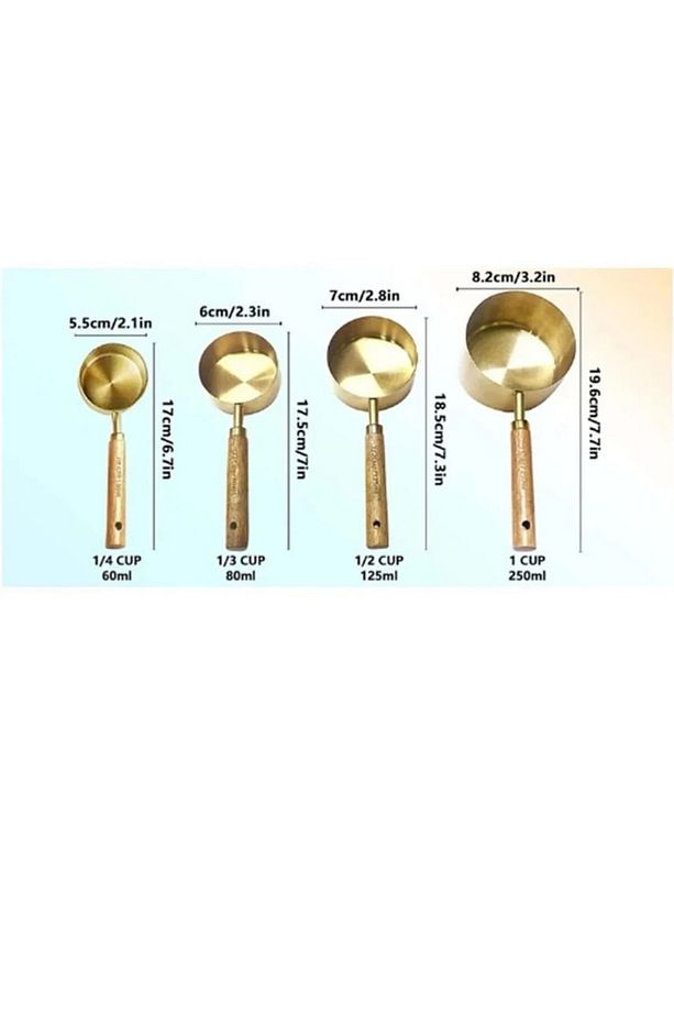4 Adet Büyük Boy Paslanmaz Çelik Ahşap Saplı Ölçü  Kaşığı Seti Ölçü Kabı 60ml 80ml 125ml 250ml - 3