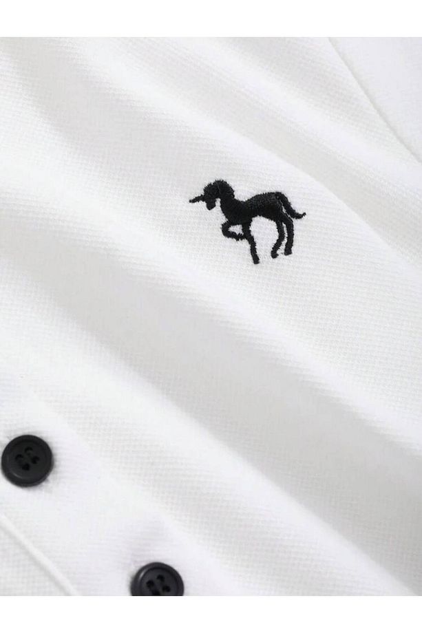 Unicorn Baskılı Polo Yaka Düğmeli Kısa Kol Tshirt - 4