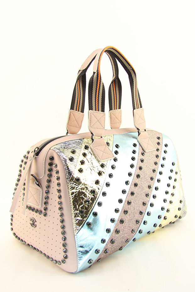Women's Pink Multi Color Stone Cylinder Casual Shoulder Bag