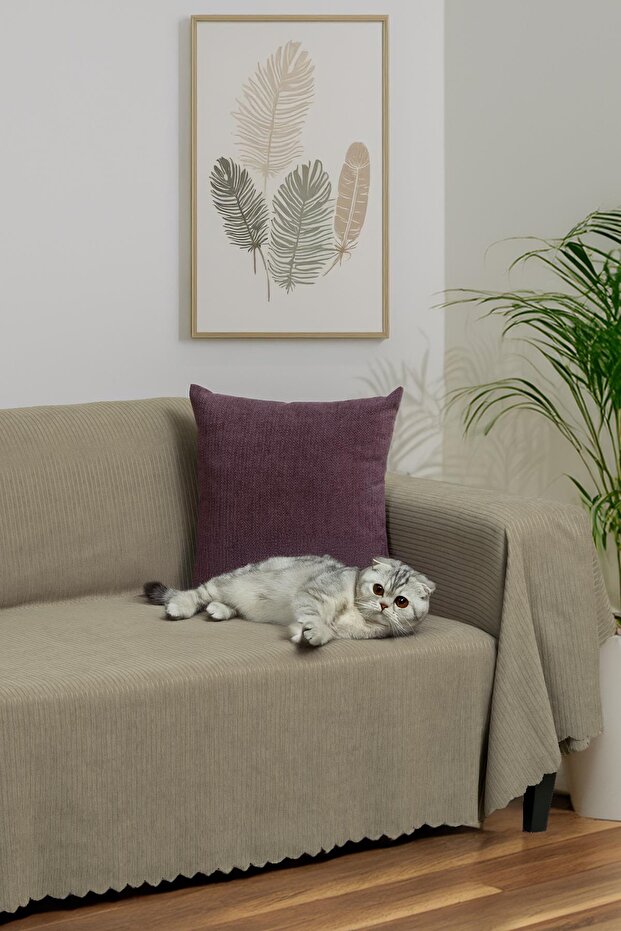 Chenille Corded Minimalist Sofa Cover -175X300 cm Large, Double-Sided, Anti-Slip, Anti-Sweat Cappuccino