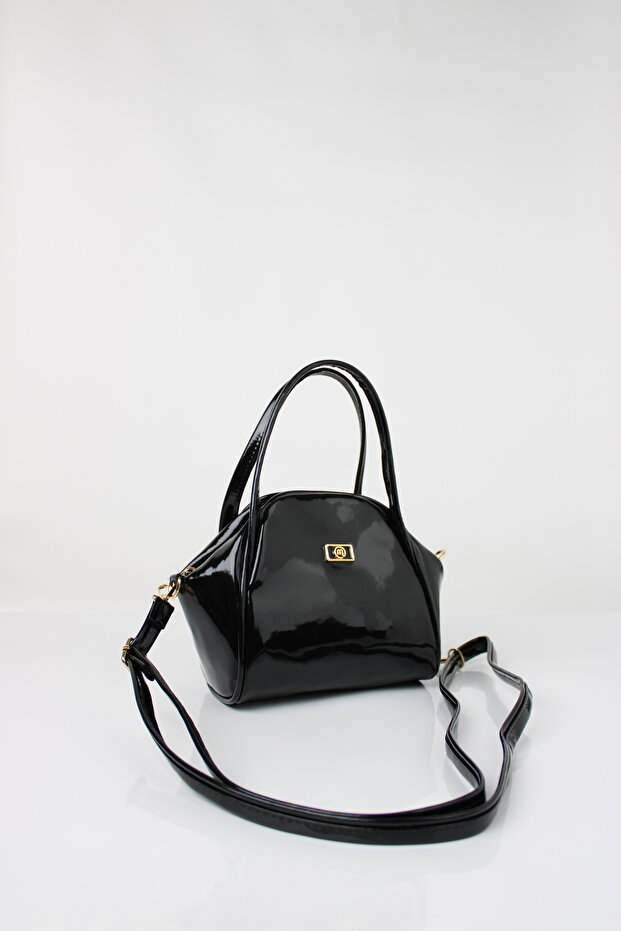 Black Patent Leather Faux Leather Women's Mini Hand and Shoulder Bag