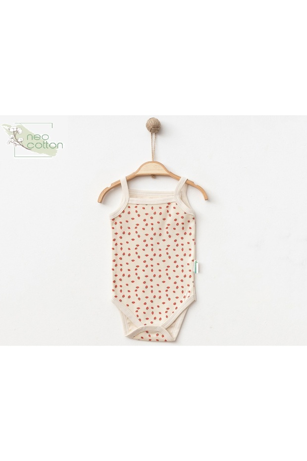 Cotton Rope Strap Strawberry Printed Baby Bodysuit with Snaps on the Bottom