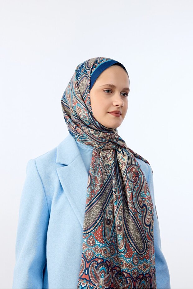 Midnight Blue Ethnic Patterned Shawl - Mina Pattern - 1