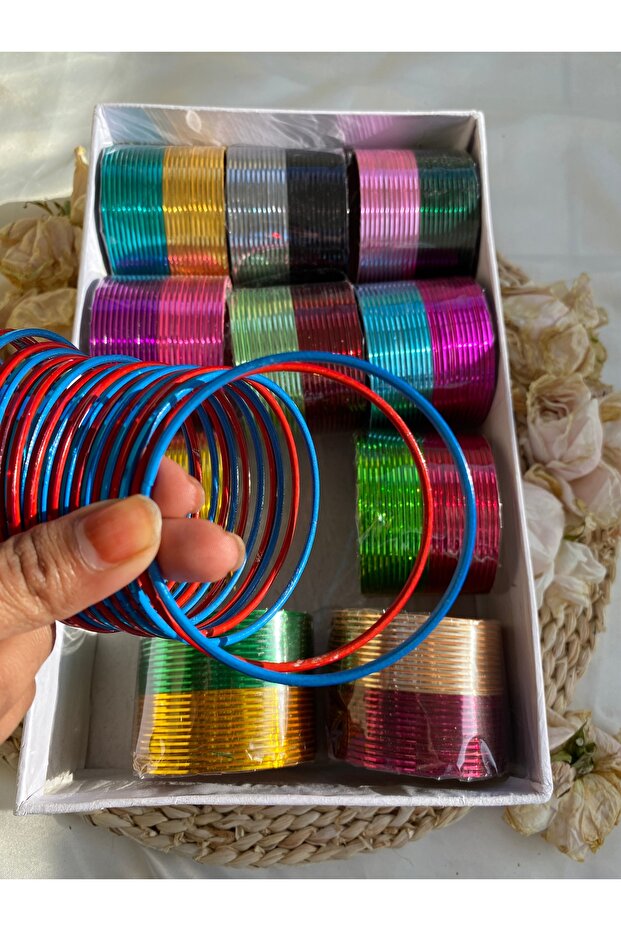 24'lü Hint Metal Bilezik Seti - 12 Gök Mavisi & 12 Pembe - 2.10 Beden (Büyük Bilekler İçin) - 5
