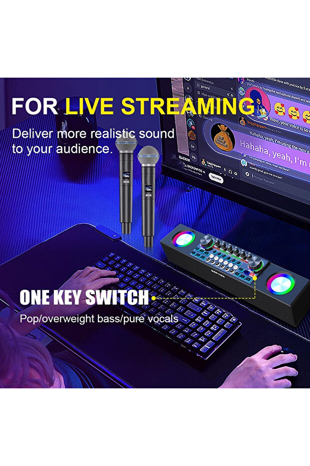 Mini Dj Ses Mikseri Canlı Yayın Ses Kartı Controller Dj Setup Başlangıç Karaoke Çift Mikrofon - 3