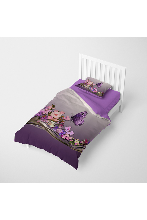 Anneler Günü %100 Pamuk Saten Tek Kişilik Nevresim Takımı Butterfly - 3