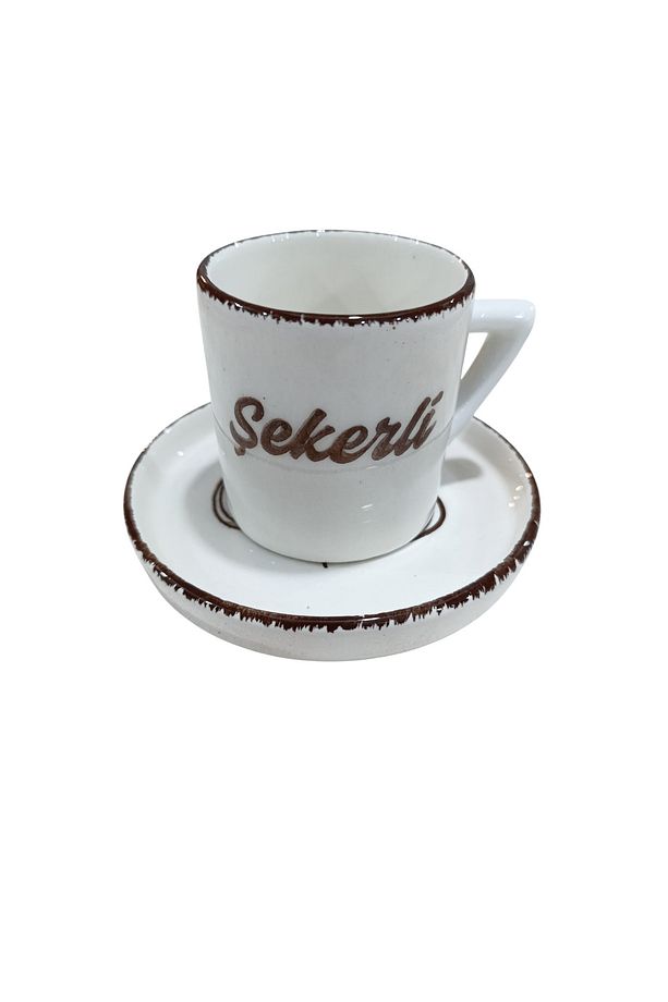 Kahve Fincanı Şekerli Yazılı Çiçekli Tek Kişilik 100 ml Double Boy - 1