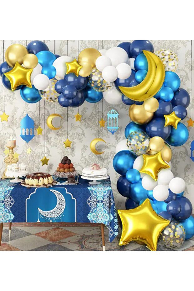 Navy Blue Gold Chrome Transparent Sequin Balloon Chain Set - 100 Pieces Baby Birthday