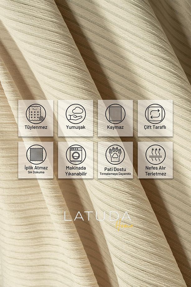 Mikrofiber Fitilli Minimalist Tekli Koltuk Örtüsü - 110x175 Cm,2 Adet Çift Taraflı, Kaymaz, Camel - 2