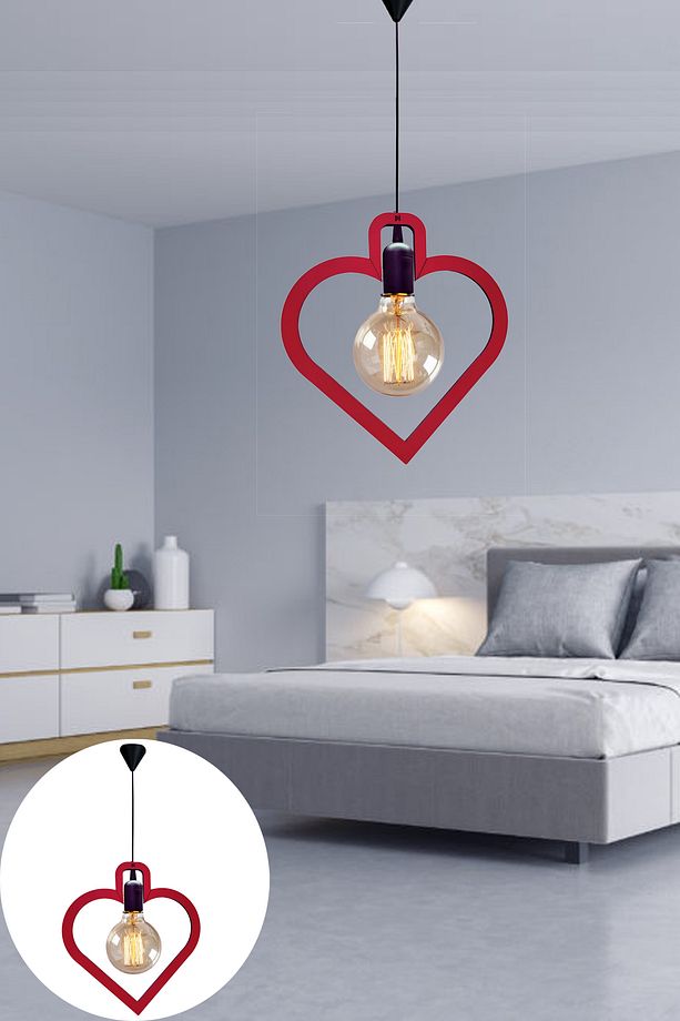 Kalp Tekli Modern Ahşap Avize Sarkıt Modern Rustik Dekoratif Retro Tavan Lambası - 2