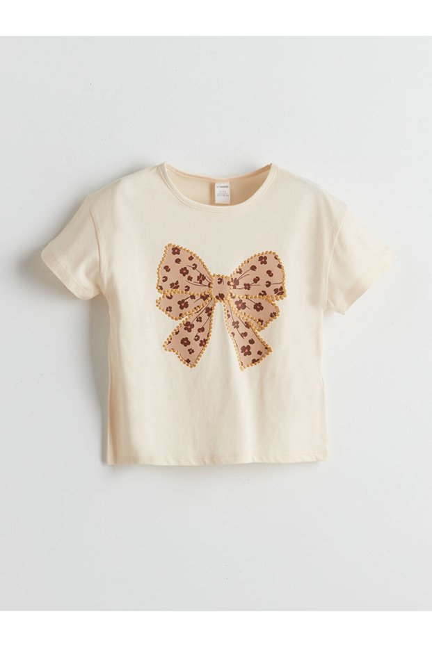 Lcw Kids Girl's T-Shirt with Crew Neck Ribbon Detail