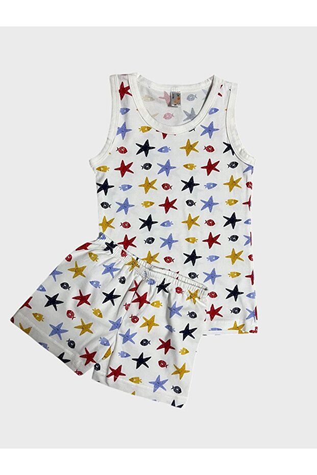 Boy's Cotton White Star Fish Smiley Pattern Athlete Boxer Set