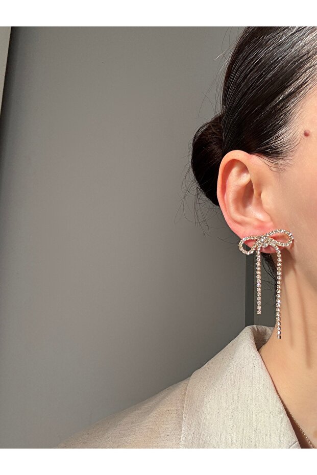 Zircon Stone Bow Earrings