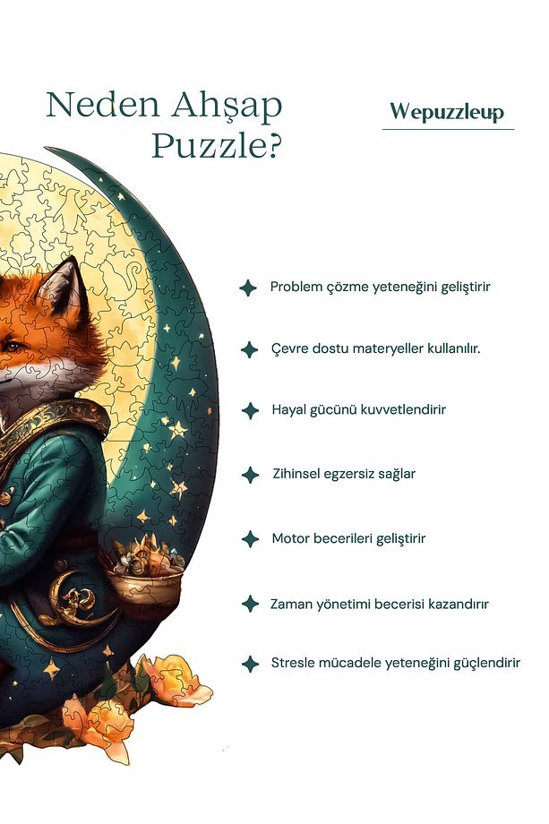 Ahşap Puzzle Tilki Ve Ayın Dansı Benzersiz Parçalı Yapboz 320 Parça 29x38 Cm Wz-02 - 8
