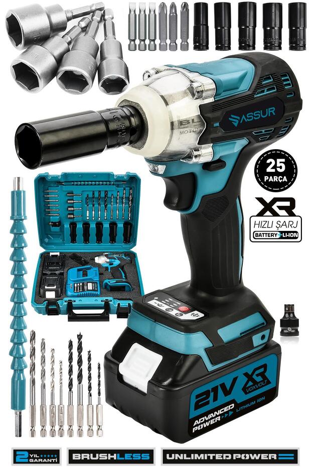 21v Çift Akü Kömürsüz Darbeli Vidalama 450nm Somun Sıkma Sökme Matkap - 1