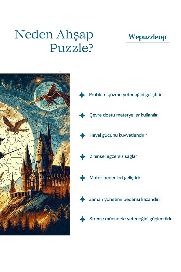 Hogwarts'ın Gizemi Ahşap Puzzle Yetişkin Benzersiz Parçalı Yapboz Puzzle Yapıştırıcılı S1-07 - 8