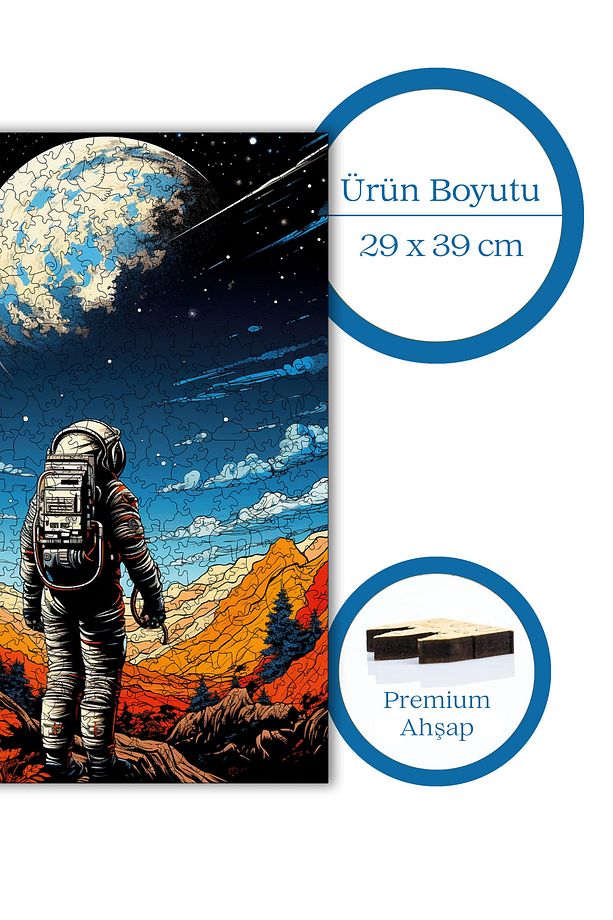 Ahşap Puzzle Uzay Yolcusu Benzersiz Parçalı Yapboz 450 Parça Yapıştırıcı Folyo Dahil 29x39 Cm R1-02 - 6