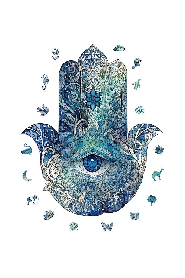 Ahşap Puzzle Hamsa Benzersiz Parçalı Yapboz 230 Parça Yapıştırıcı Folyo Dahil 28x34 Cm Wz-01 - 3