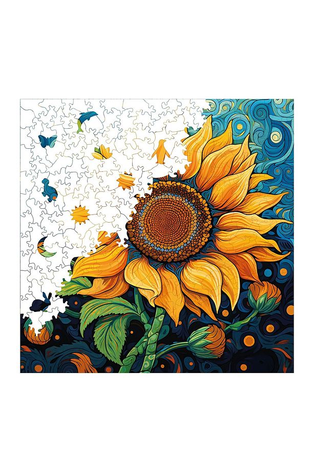 Ahşap Puzzle Günebakan Çiçeği Benzersiz Parçalı Yapboz 353 Parça 29x29 Cm S1-34 - 5