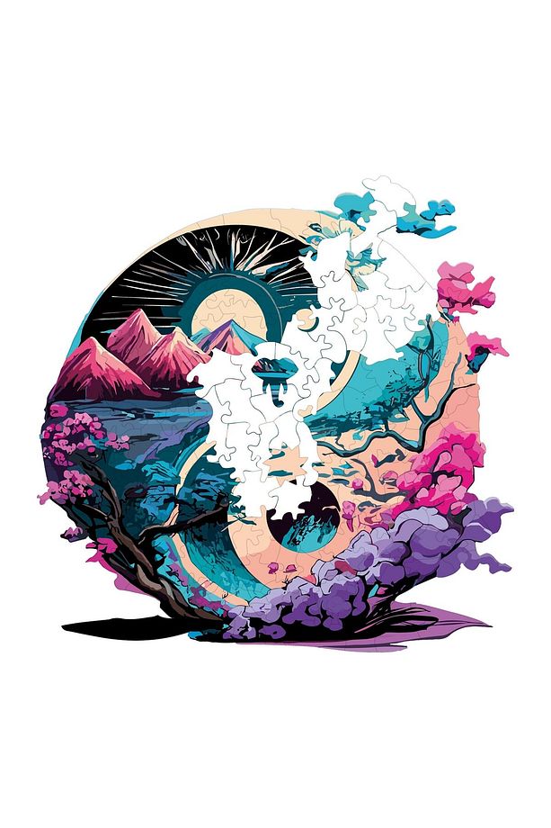 Ahşap Puzzle Yin Yang Benzersiz Parçalı Yapboz 141 Parça Yapıştırıcı Folyo Dahil 28x28 Cm Wz-12 - 5