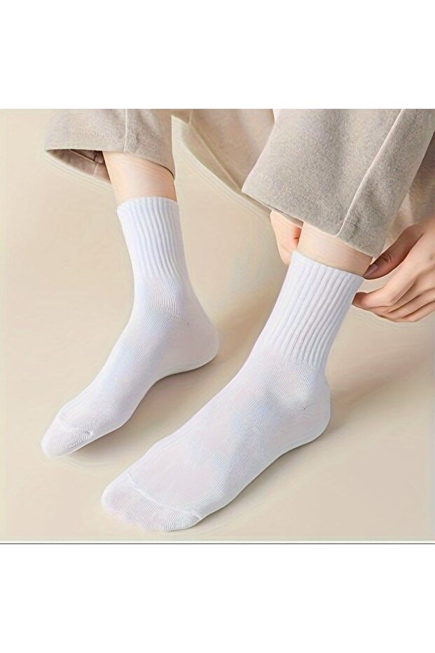 8 Pairs White Unlined Cotton College Tennis Socks